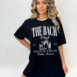 Bach Club Personalized Bachelorette Party Custom T-Shirt<br><div class="desc">Elevate your bachelorette experience with our Black and White Personalized Bachelorette Party Social Club Custom T-Shirt – a chic and sophisticated addition to your bridal celebration. This custom bachelorette party shirt is more than just apparel; it's a symbol of luxury and unity, perfect for a Vegas bach or any personalized...</div>