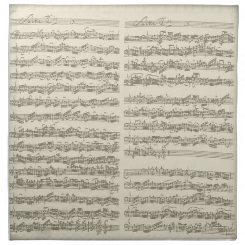 Bach Music Manuscript 2nd Suite for Cello Solo Cloth Napkin