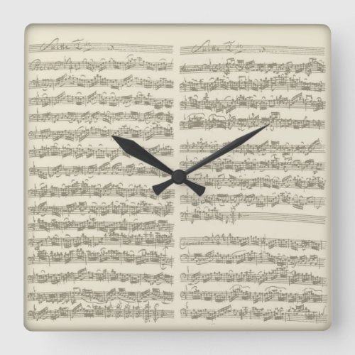 Bach Music Manuscript 2nd Suite for Cello Solo Square Wall Clock