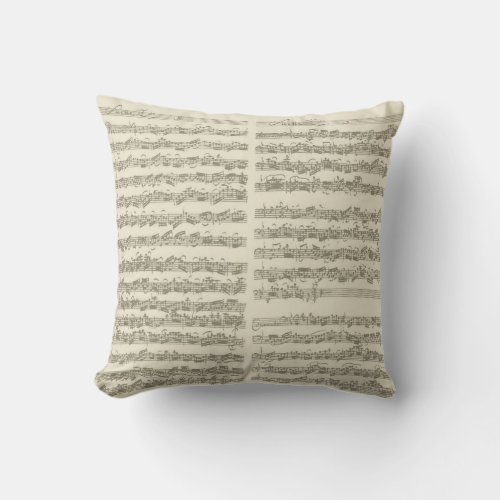 Bach Music Manuscript 2nd Suite for Cello Solo Throw Pillow