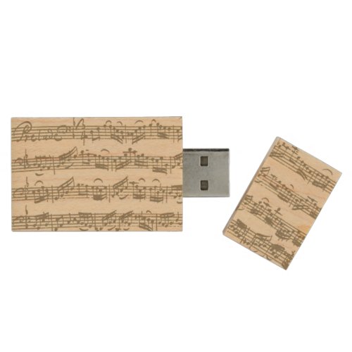 Bach Second Cello Suite Handwritten Score Wood USB Flash Drive