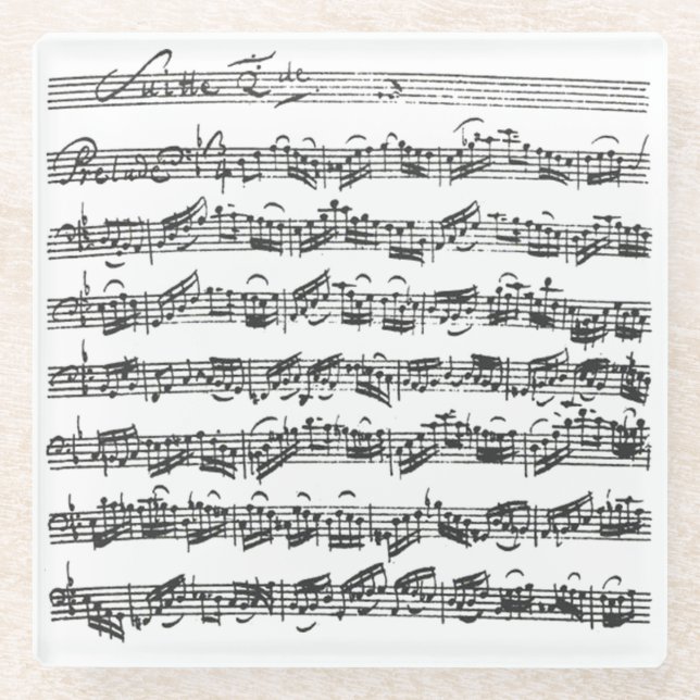 Bach Second Cello Suite Original Notation Glass Coaster (Front)