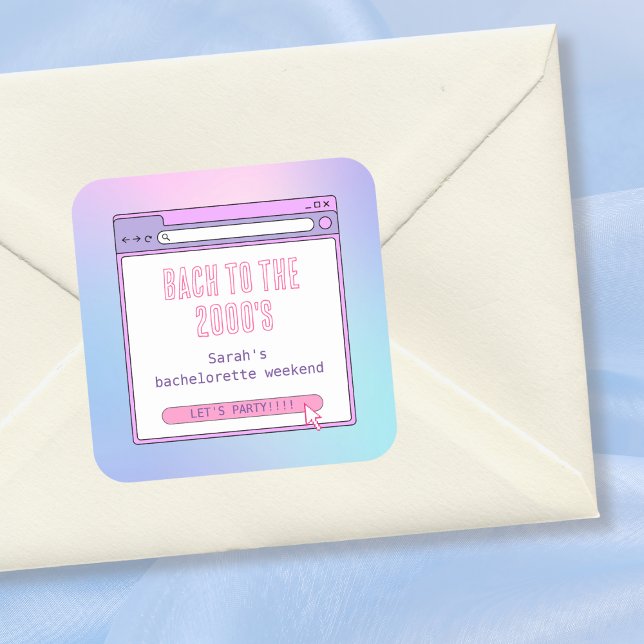 Bach To The 2000's Y2K Bachelorette Personalized Square Sticker (Bach To The 2000's Y2K Bachelorette Personalized Square Sticker)