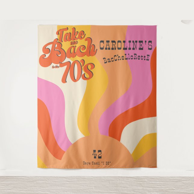 Bach to the 70s Retro Groovy Sunset Bachelorette Tapestry (Front)