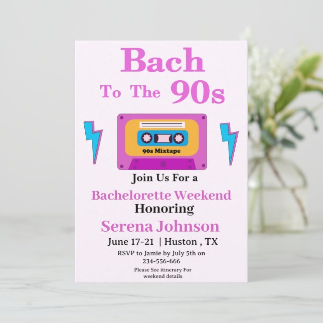 Bach To The 90s Cassette Tape Bachelorette Weekend Invitation (Standing Front)
