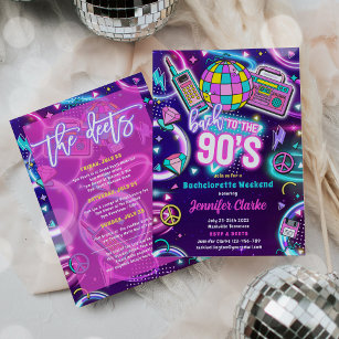 Bach To The 90s Neon Disco Bachelorette Weekend Invitation