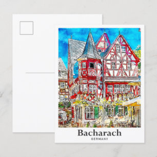 Bacharach Germany Travel Watercolor Hand Drawn Postcard