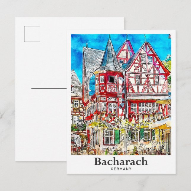 Bacharach Germany Travel Watercolor Hand Drawn Postcard (Front/Back)