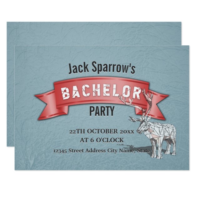 Bachelor / Bachelorette Stag Party Red Ribbon Blue Invitation