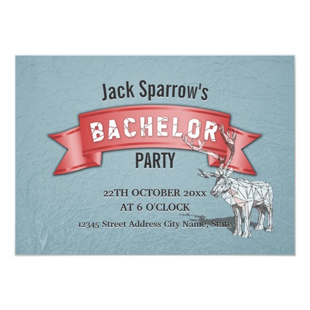 Bachelor / Bachelorette Stag Party Red Ribbon Blue Invitation