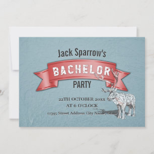 Bachelor / Bachelorette Stag Party Red Ribbon Blue Invitation