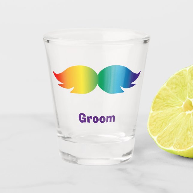 Bachelor/Bachelorette/Wedding Rainbow Mustache 1 Shot Glass (Front)
