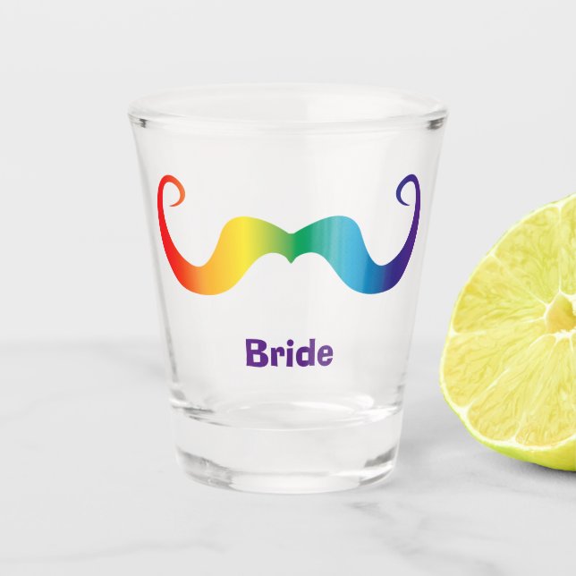 Bachelor/Bachelorette/Wedding Rainbow Mustache 2 Shot Glass (Front)