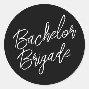 Bachelor Brigade Black and White Bachelor Party Classic Round Sticker