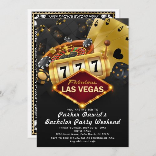 Bachelor Casino Party Black Gold Invitation