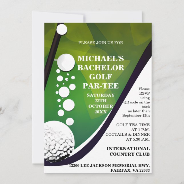 Bachelor Golf Par-Tee | Golf Bachelor Party  Invitation (Front)