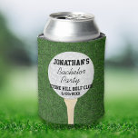 Bachelor Golfing Party or Birthday Golfing Party Can Cooler<br><div class="desc">The perfect can cooler for your bachelor golf party or Birthday golf party!  Design features a golf ball and golf tee set against a green grass background - add bachelor or birthday name,  country club/location name and date.  See more golf themed designs by clicking on the Colorfulgalshop logo below.</div>