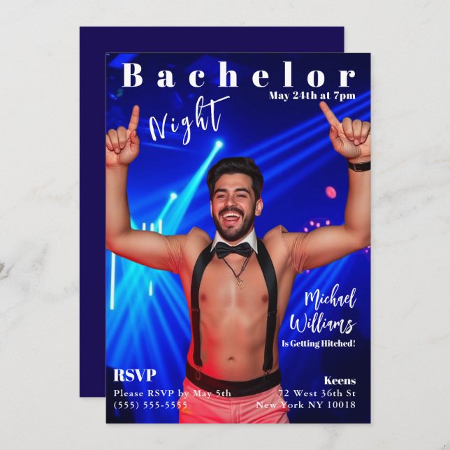 Bachelor Night Magazine Cover Invitation (Front/Back)