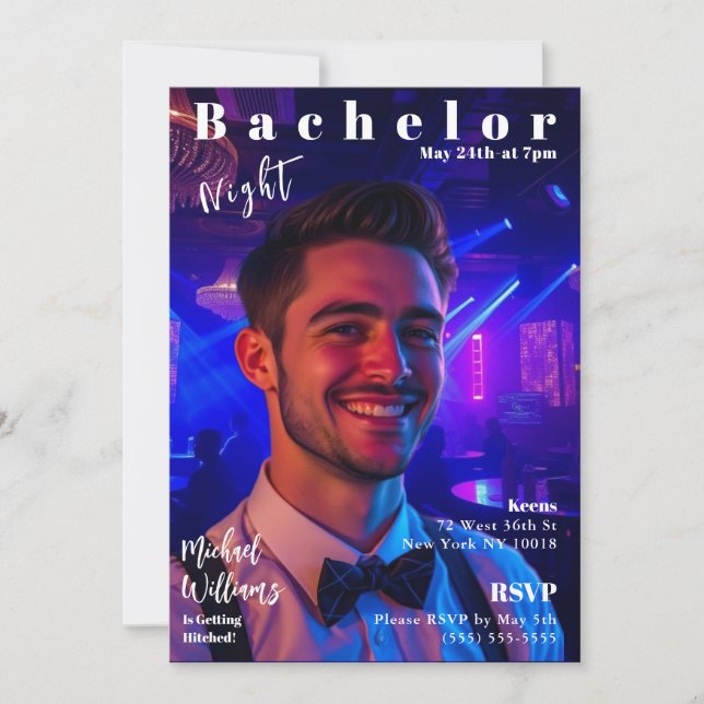 Bachelor Night Magazine Cover Invitation (Front)