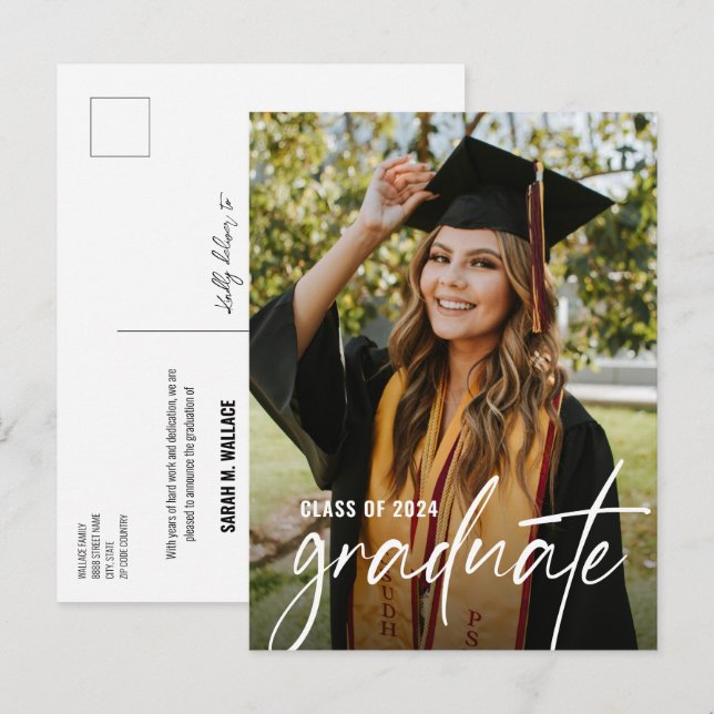 Bachelor of Science Custom Graduate Photo Announcement Postcard (Front/Back)