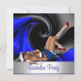 Bachelor Party Abstract Blue Curve Pin up Girl Invitation