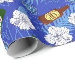 Bachelor Party Beer Bottle Tropical Flower Wedding Wrapping Paper<br><div class="desc">Bright blue gift wrap printed with beer bottles over white tropical flowers and palm trees. The perfect wrapping paper for bachelor parties and beach weddings and other celebrations that involve drinking beer</div>