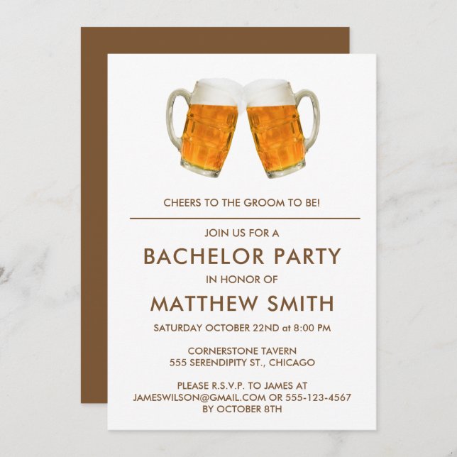 Bachelor Party Beer Cheers Wedding Invitation (Front/Back)