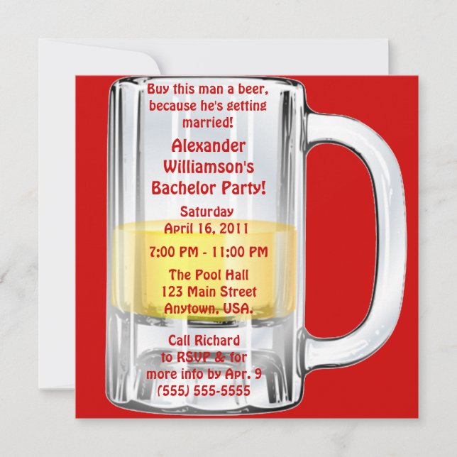 Bachelor Party Beer Mug Invitation (Front)