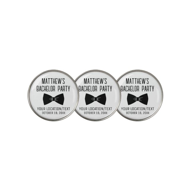 Bachelor Party Black Bow Tie Wedding Favor Golf Ball Marker (3 Up)