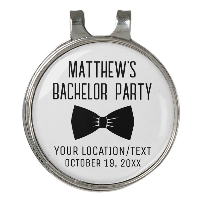 Bachelor Party Black Bow Tie Wedding Favor Golf Hat Clip (Front)