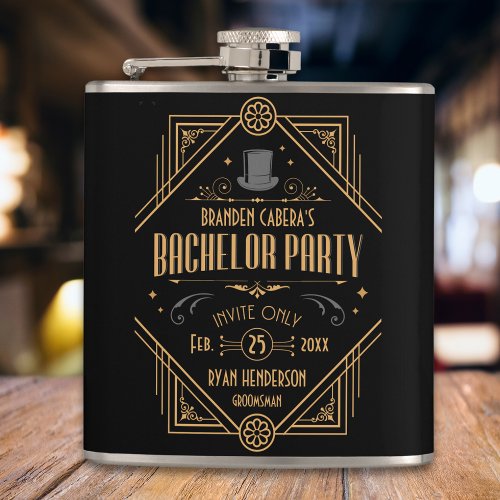 Bachelor Party  Black  Gold Art Deco Speakeasy Flask