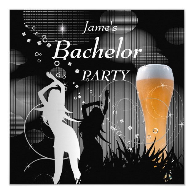 Bachelor Party Black Gold White Beer Glass Girls Invitation