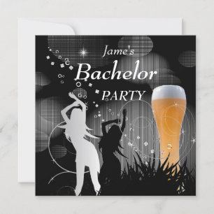 Bachelor Party Black Gold White Beer Glass Girls Invitation