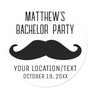 Bachelor Party Black Mustache Wedding Classic Round Sticker