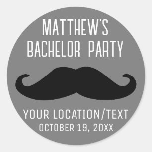 Bachelor Party Black Mustache Wedding Classic Round Sticker