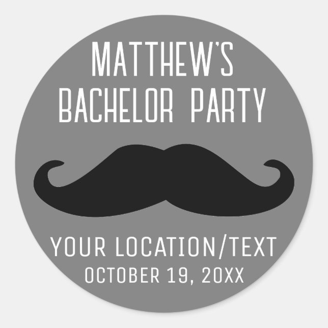 Bachelor Party Black Mustache Wedding Classic Round Sticker (Front)