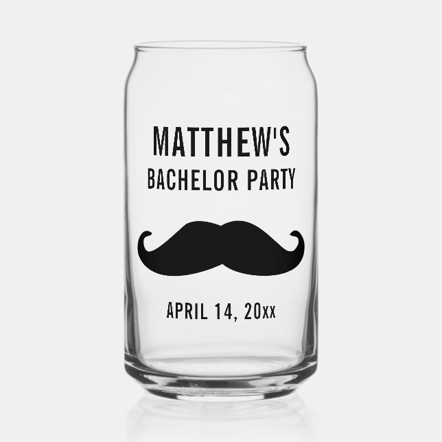 Bachelor Party Black Mustache Wedding Favor Beer Can Glass (Front)