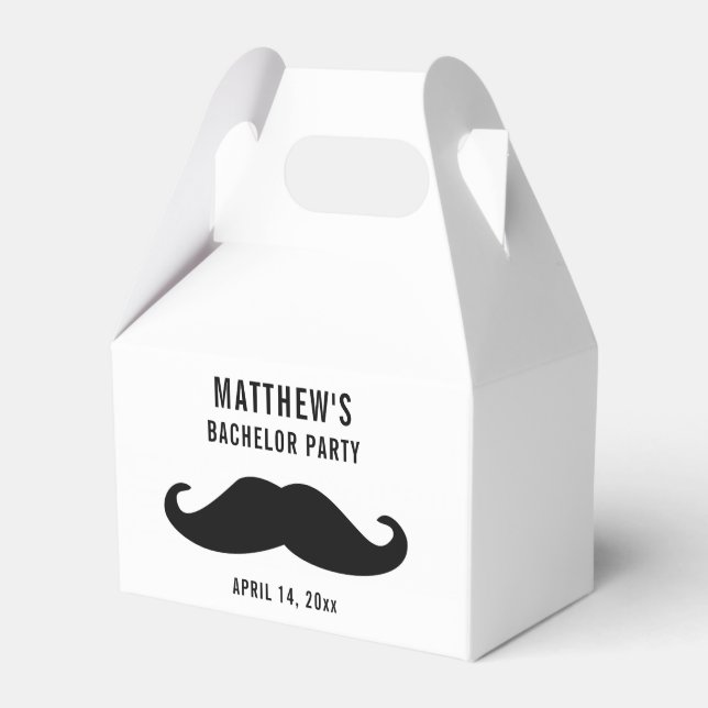 Bachelor Party Black Mustache Wedding Favor Boxes (Front Side)