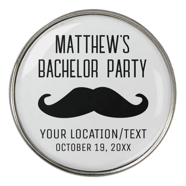 Bachelor Party Black Mustache Wedding Favor Golf Ball Marker (Front)