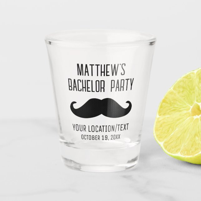 Bachelor Party Black Mustache Wedding Favor Shot Glass (Front)