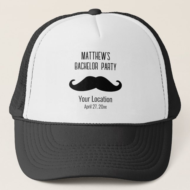 Bachelor Party Black Mustache Wedding Favor Trucker Hat (Front)