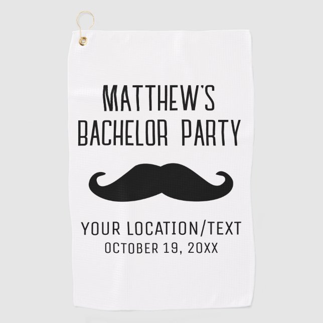 Bachelor Party Black Mustache Wedding Golf Towel (Front)