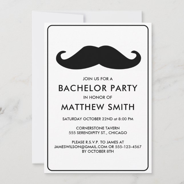 Bachelor Party Black Mustache Wedding Invitation (Front)