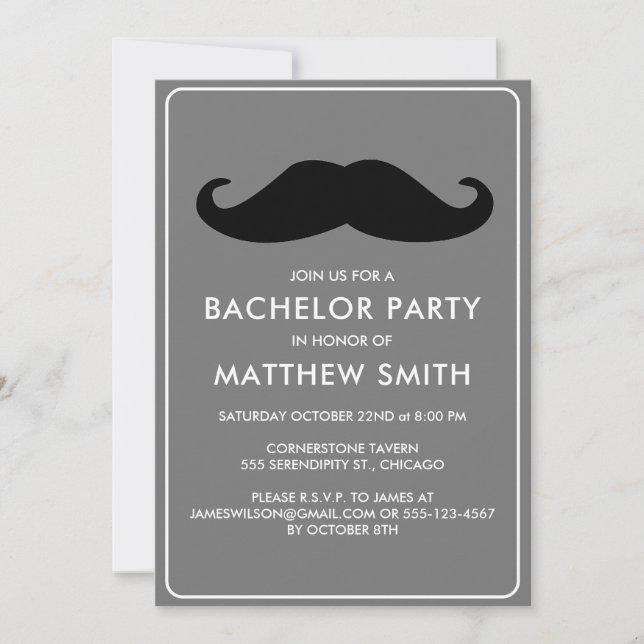 Bachelor Party Black Mustache Wedding Invitation (Front)
