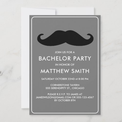 Bachelor Party Black Mustache Wedding Invitation