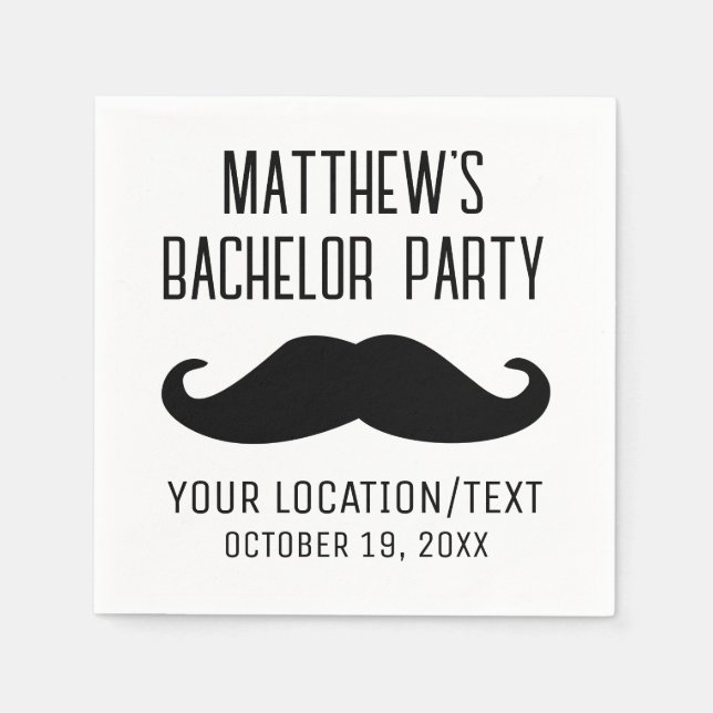 Bachelor Party Black Mustache Wedding Napkins (Front)
