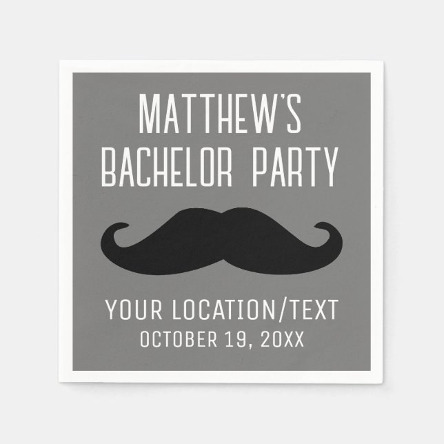 Bachelor Party Black Mustache Wedding Napkins (Front)
