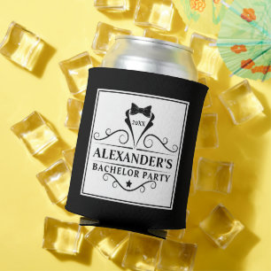 Bachelor Party Black Tie - Choose Text Color Can Cooler