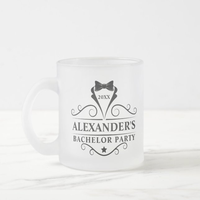 Bachelor Party Black Tie Frosted Glass Coffee Mug (Left)