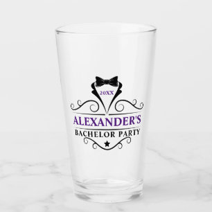 Bachelor Party Black Tie Purple or Pick Text Color Glass